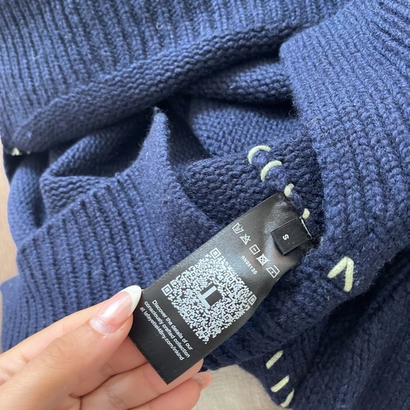 Lafayette 48 Navy Chunky Whipstitch Sweater - Picture 5 of 6